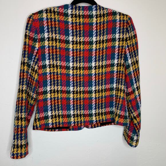 Vintage Blazer Plaid Red Green Gold Black Large Gold Buttons Sz 10 - Picture 6 of 7